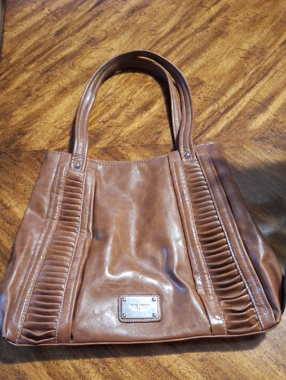 Nine West Cognac Brown Pleated Tote